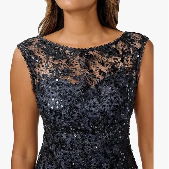 Adrianna Papell | Dresses | Dress Adrianna Papell Womens Embroidered Midi  Cocktail Dress Midnight Blue | Poshmark